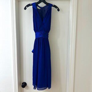 London Times Royal Blue Chiffon Midi Sleeveless Dress, Size 8